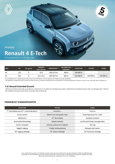Renault 4 E-Tech Tarifs