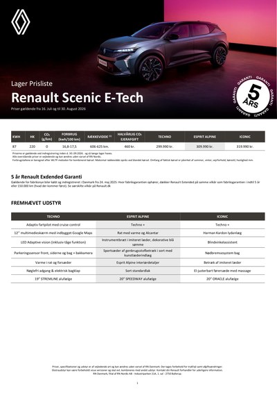 Renault Scenic E-Tech Tarifs